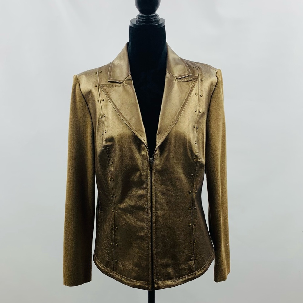 Peter Nygard Collection Leather and Knit Jacket